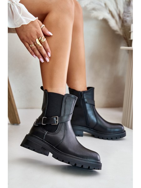 Leather Insulated Ankle Boots With Strap Black Sergio Leone TR719-S