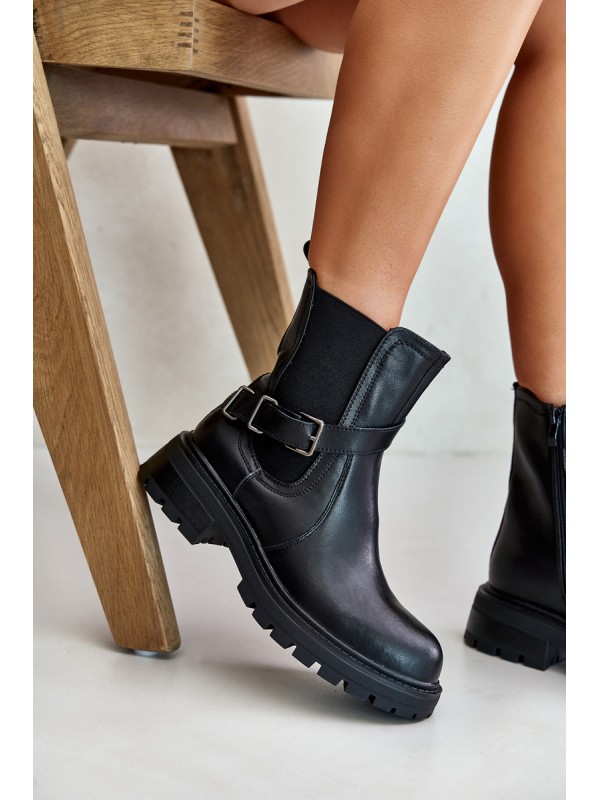 Leather Insulated Ankle Boots With Strap Black Sergio Leone TR719-S