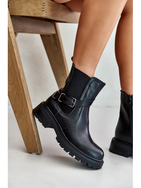 Leather Insulated Ankle Boots With Strap Black Sergio Leone TR719-S
