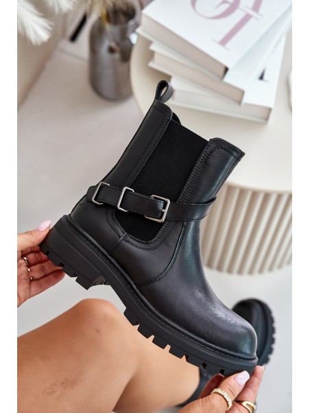 Leather Insulated Ankle Boots With Strap Black Sergio Leone TR719-S