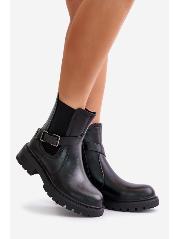 Leather Insulated Ankle Boots With Strap Black Sergio Leone TR719-S