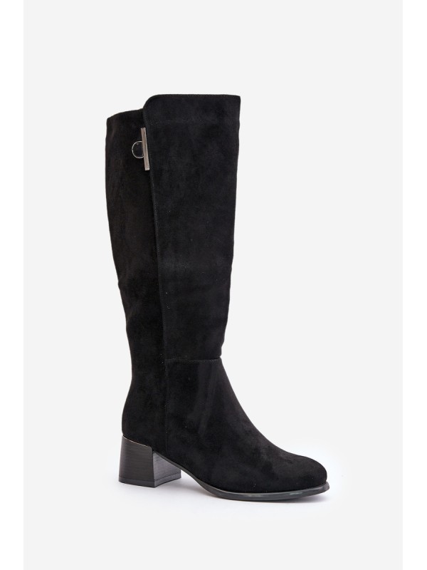 Knee High Heeled Boots Made of Eco Suede Black Izanae