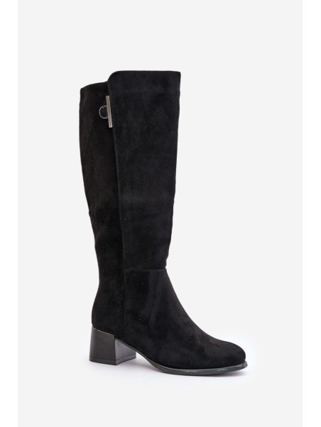 Knee High Heeled Boots Made of Eco Suede Black Izanae