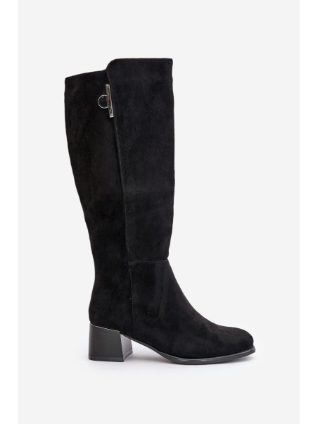 Knee High Heeled Boots Made of Eco Suede Black Izanae