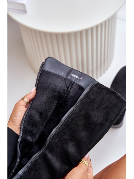 Knee High Heeled Boots Made of Eco Suede Black Izanae