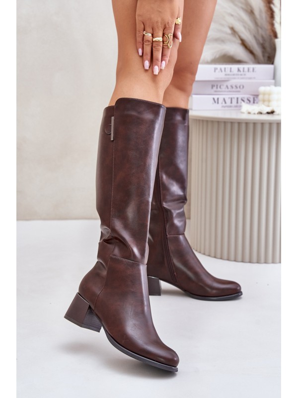 Heeled Boots Made Of Eco Leather Knee High Brown Izanae 2