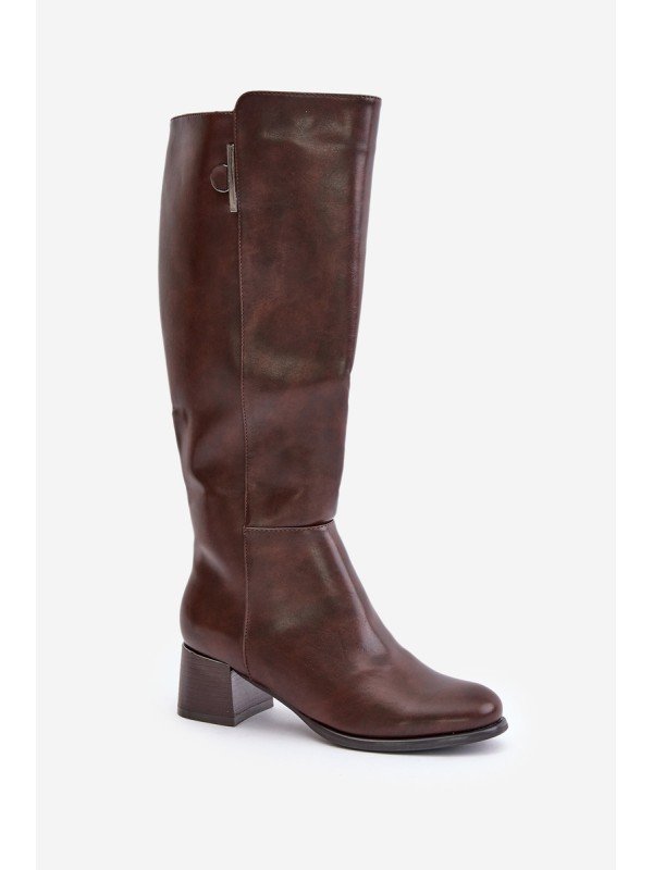 Heeled Boots Made Of Eco Leather Knee High Brown Izanae