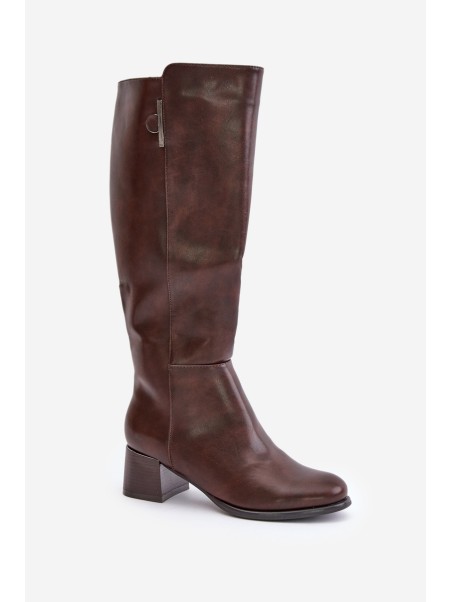 Heeled Boots Made Of Eco Leather Knee High Brown Izanae