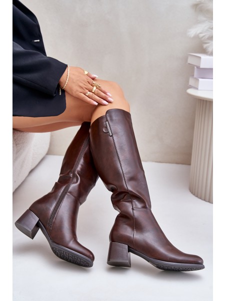 Heeled Boots Made Of Eco Leather Knee High Brown Izanae