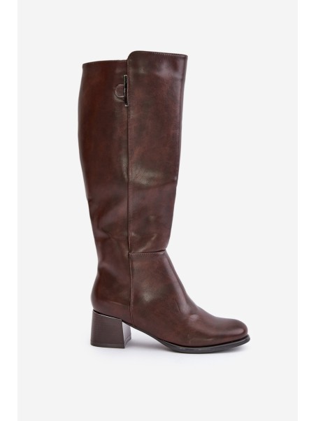 Heeled Boots Made Of Eco Leather Knee High Brown Izanae