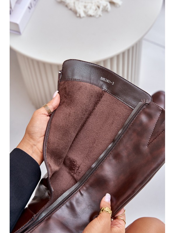 Heeled Boots Made Of Eco Leather Knee High Brown Izanae