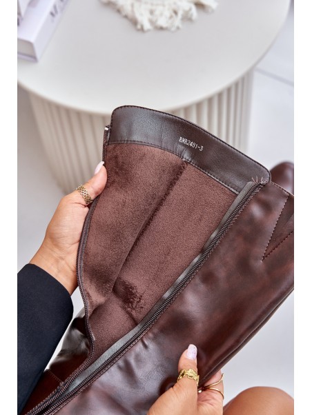 Heeled Boots Made Of Eco Leather Knee High Brown Izanae