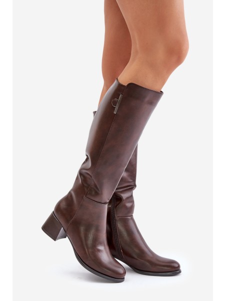 Heeled Boots Made Of Eco Leather Knee High Brown Izanae
