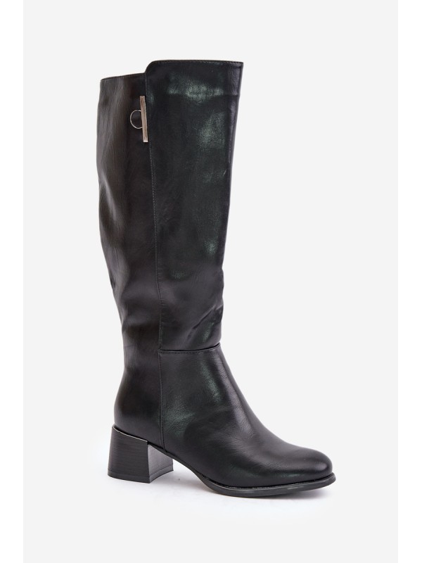 Heeled Knee High Boots Made Of Eco Leather Black Izanae