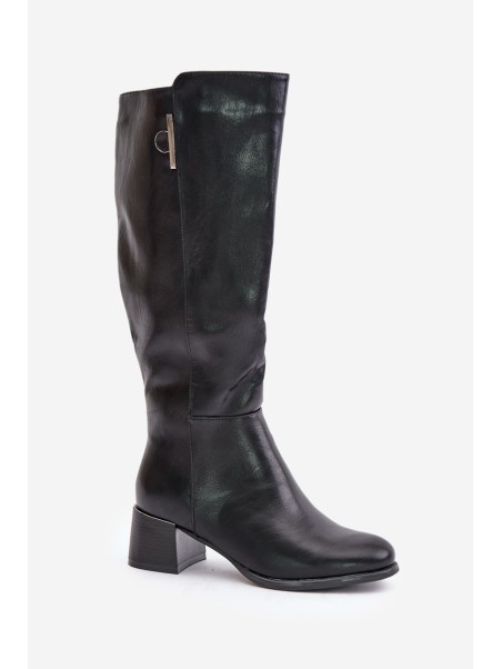 Heeled Knee High Boots Made Of Eco Leather Black Izanae