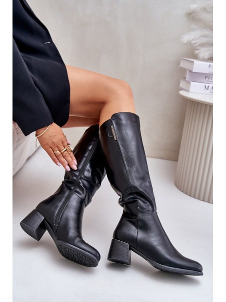 Heeled Knee High Boots Made Of Eco Leather Black Izanae