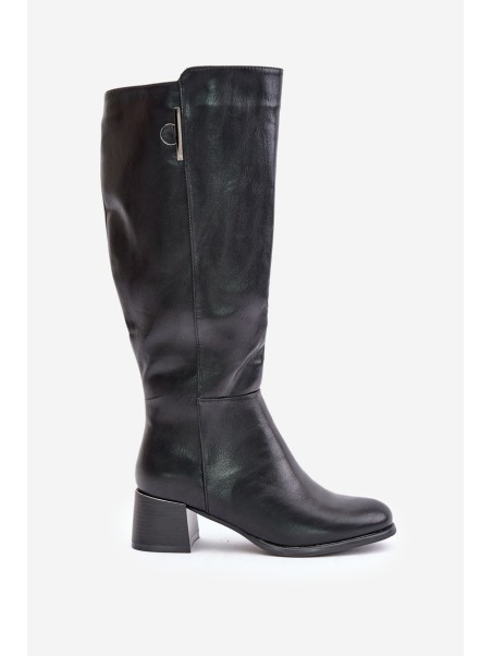 Heeled Knee High Boots Made Of Eco Leather Black Izanae
