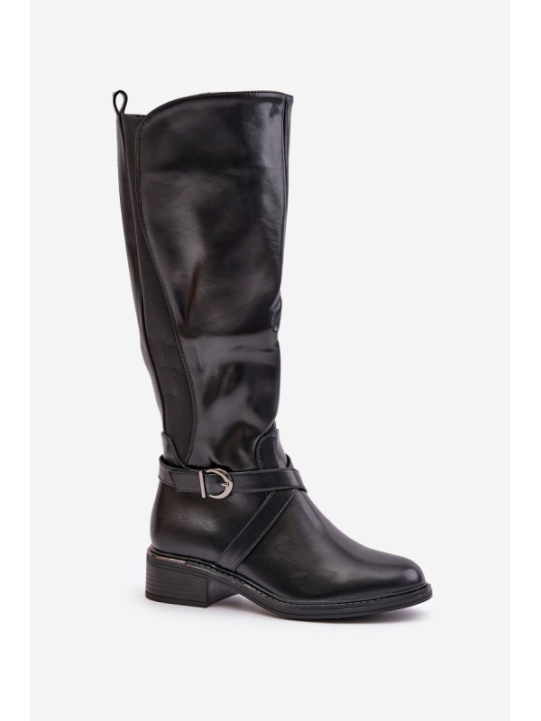 Warm Knee High Boots With Buckle And Zipper Black Seavella