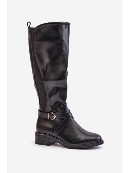 Warm Knee High Boots With Buckle And Zipper Black Seavella