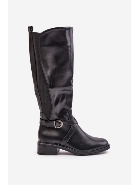 Warm Knee High Boots With Buckle And Zipper Black Seavella