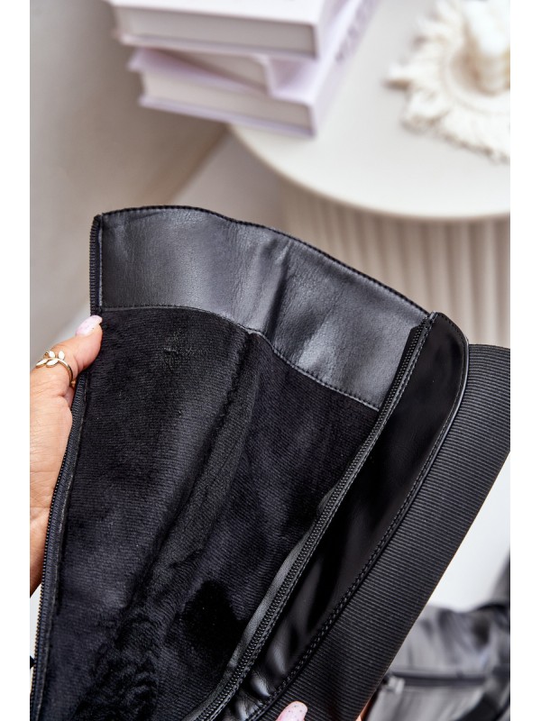 Warm Knee High Boots With Buckle And Zipper Black Seavella