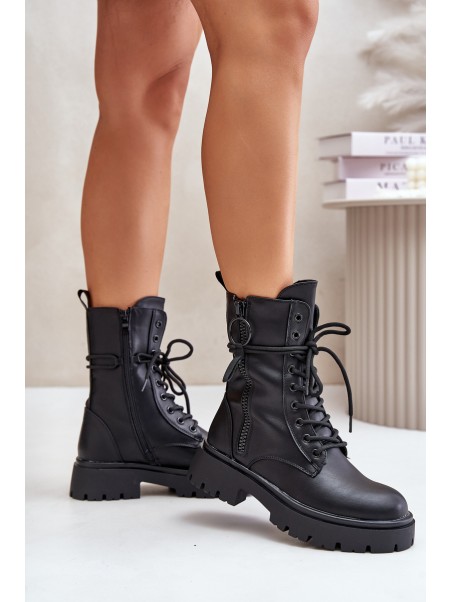 Warm women worker boots made of eco leather black Nealandra