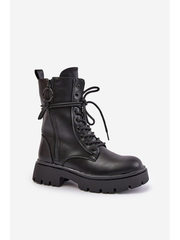 Warm women worker boots made of eco leather black Nealandra