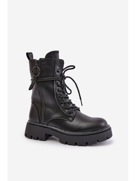 Warm women worker boots made of eco leather black Nealandra