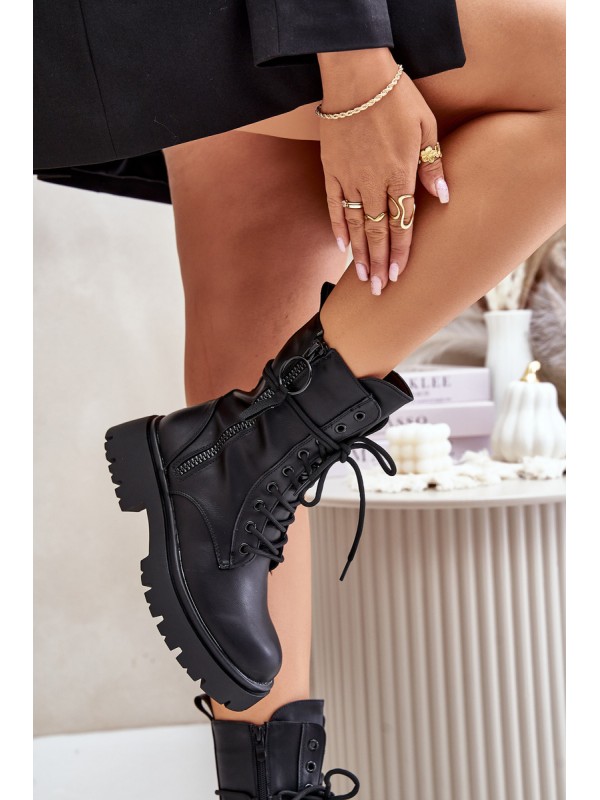 Warm women worker boots made of eco leather black Nealandra
