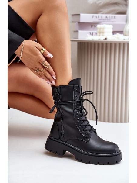 Warm women worker boots made of eco leather black Nealandra