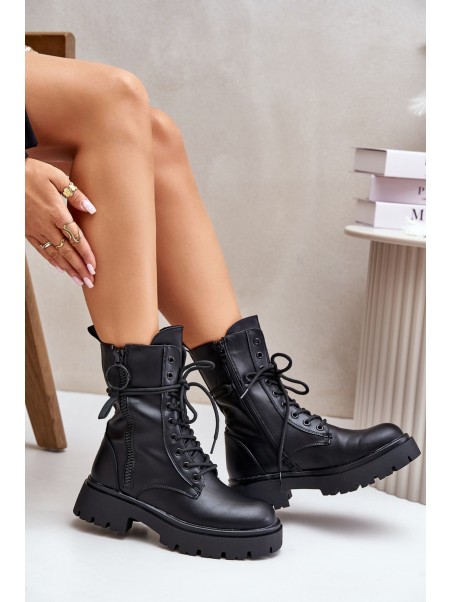 Warm women worker boots made of eco leather black Nealandra