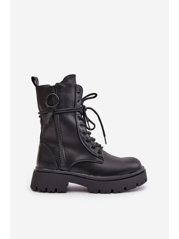 Warm women worker boots made of eco leather black Nealandra