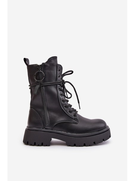 Warm women worker boots made of eco leather black Nealandra