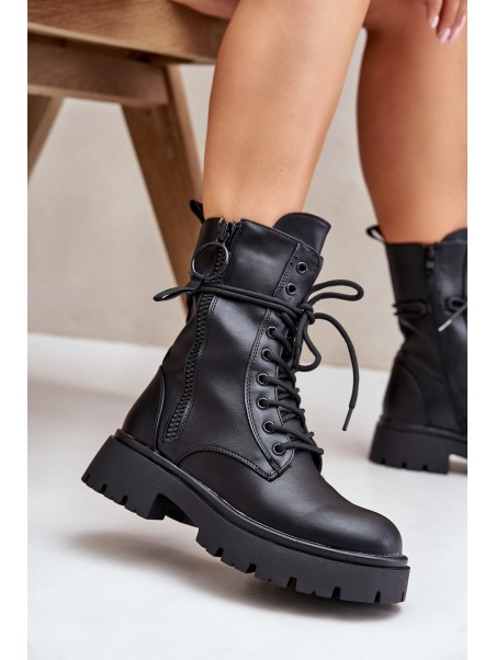 Warm women worker boots made of eco leather black Nealandra