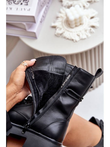 Warm women worker boots made of eco leather black Nealandra