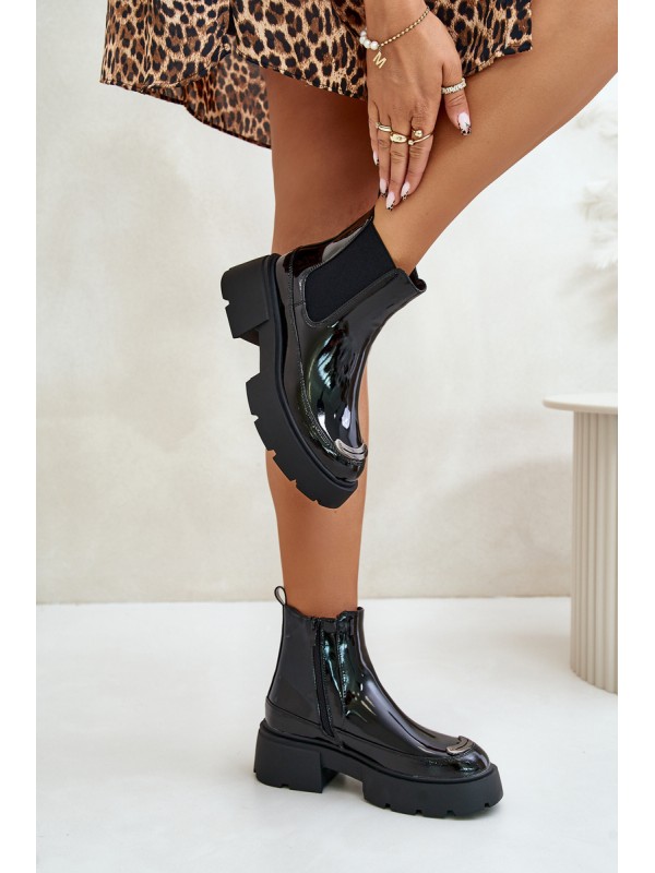 Insulated Patent Ankle Boots With Zip Black Jesschris