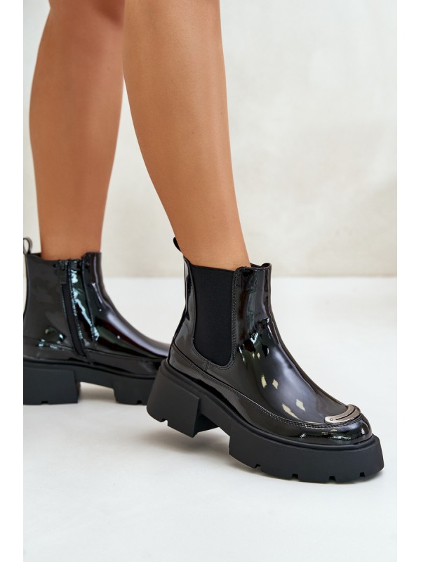 Insulated Patent Ankle Boots With Zip Black Jesschris