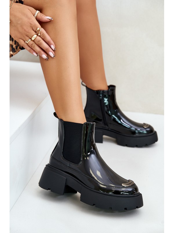 Insulated Patent Ankle Boots With Zip Black Jesschris