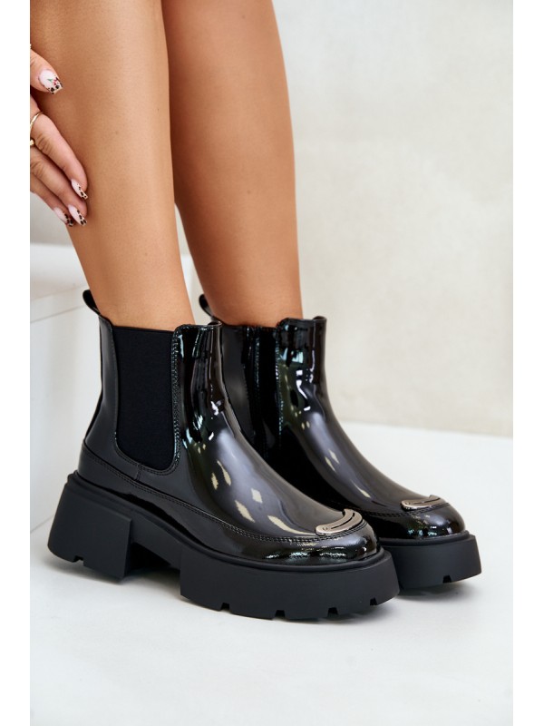 Insulated Patent Ankle Boots With Zip Black Jesschris