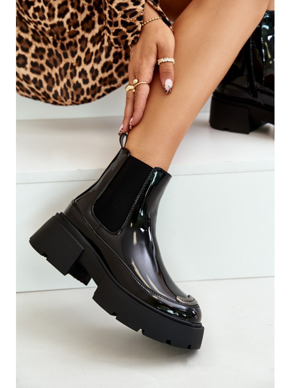 Insulated Patent Ankle Boots With Zip Black Jesschris