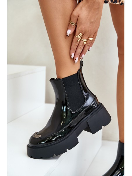 Insulated Patent Ankle Boots With Zip Black Jesschris