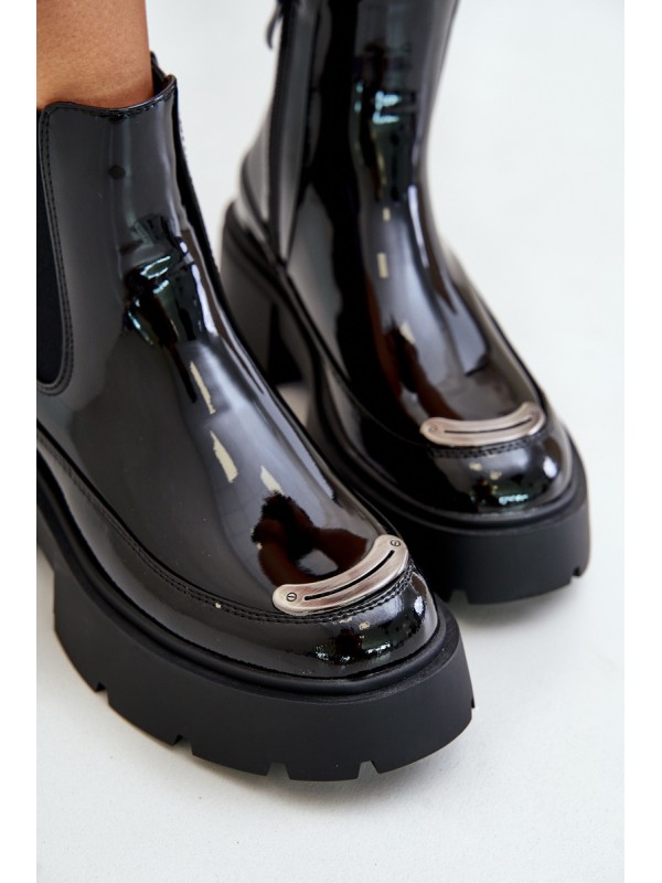 Insulated Patent Ankle Boots With Zip Black Jesschris