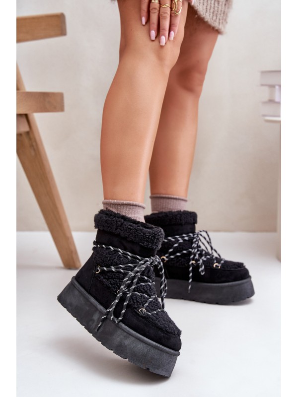 Snow boots on platform with lacing black Izathiel 2