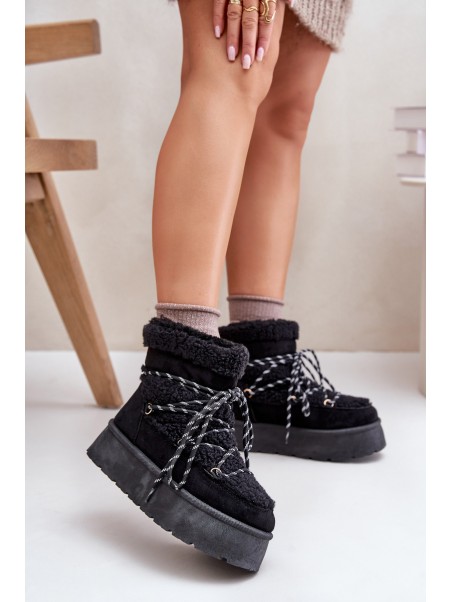 Snow boots on platform with lacing black Izathiel