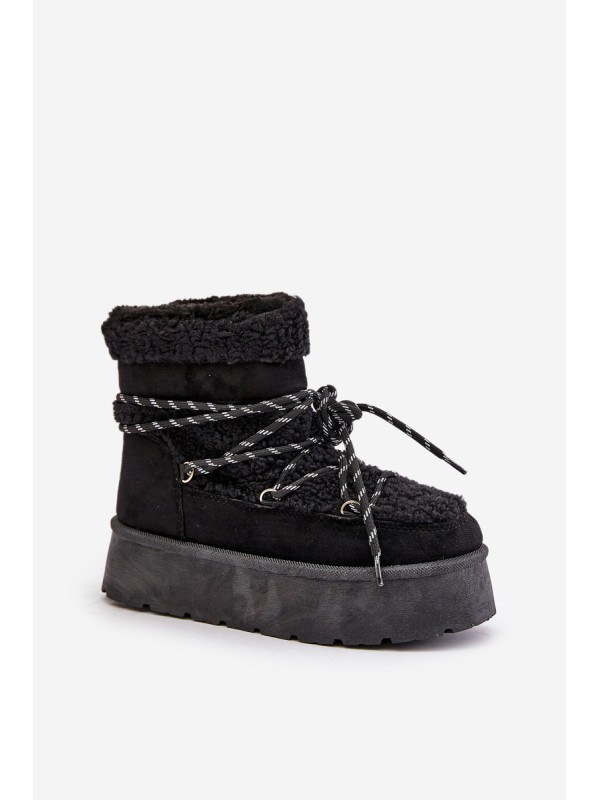 Snow boots on platform with lacing black Izathiel