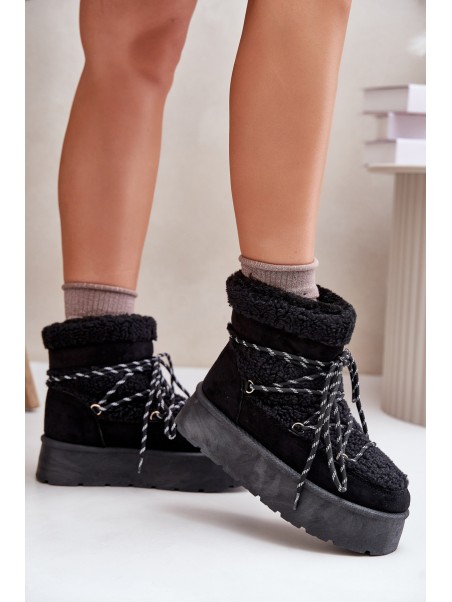 Snow boots on platform with lacing black Izathiel
