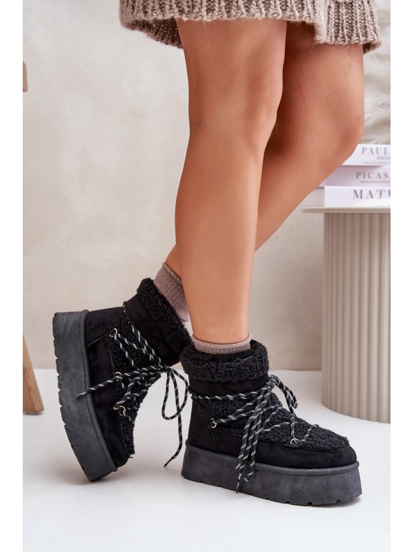 Snow boots on platform with lacing black Izathiel
