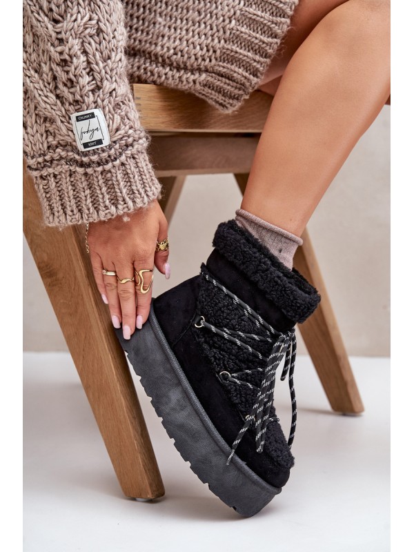 Snow boots on platform with lacing black Izathiel