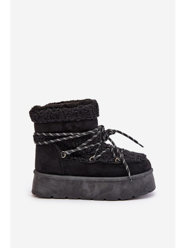 Snow boots on platform with lacing black Izathiel
