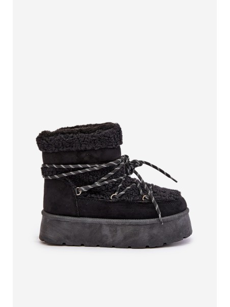 Snow boots on platform with lacing black Izathiel